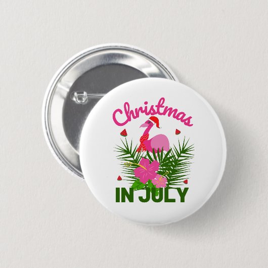 Kerstmis in juli schattige zomerflamingo ronde button 5,7 cm (Voorkant /achterkant)