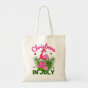 Kerstmis in juli schattige zomerflamingo tote bag
