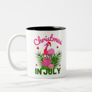 Kerstmis in juli schattige zomerflamingo tweekleurige koffiemok