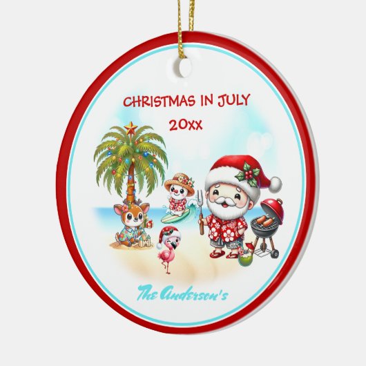 Kerstmis in juli Schattigee Santa Tropical Summer Keramisch Ornament (Links)