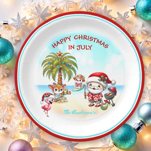 Kerstmis in juli Schattigee Santa Tropical Summer Papieren Bordje