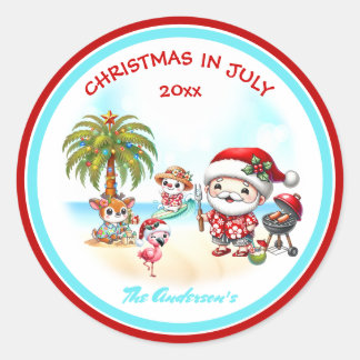 Kerstmis in juli Schattigee Santa Tropical Summer Ronde Sticker