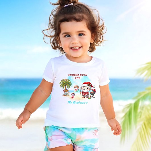 Kerstmis in juli Schattigee Santa Tropical Zomerna Kinder Shirts