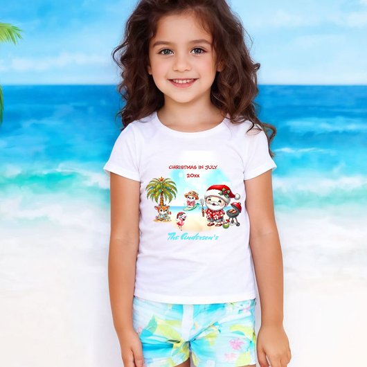 Kerstmis in juli Schattigee Santa Tropical Zomerna T-shirt
