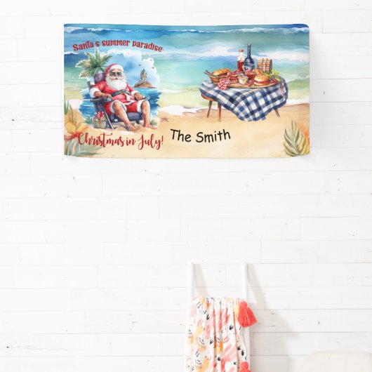 Kerstmis in juli Sinterklaas op het strand grappig Spandoek (Insitu)