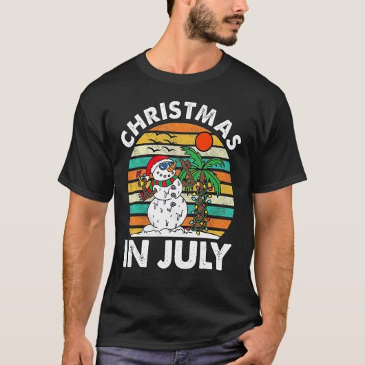 Kerstmis in juli smeltende sneeuwman strand zomer  t-shirt (Voorkant)
