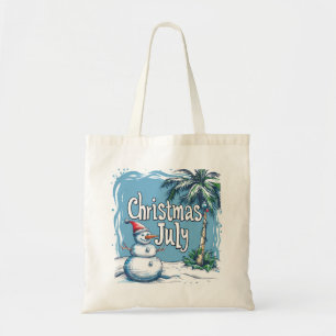 Kerstmis in juli-sneeuwman en palmbomenontwerp tote bag