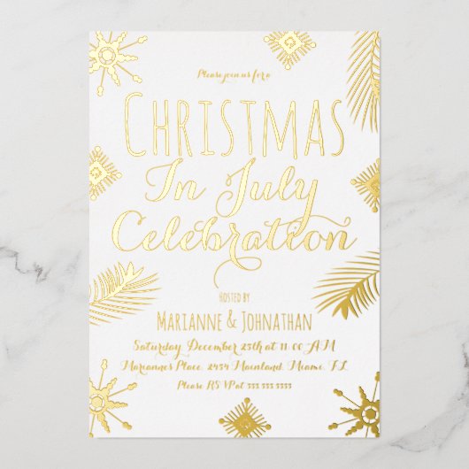 Kerstmis in juli Snowflake Red Ppress Folie Uitnodiging (Voorkant)