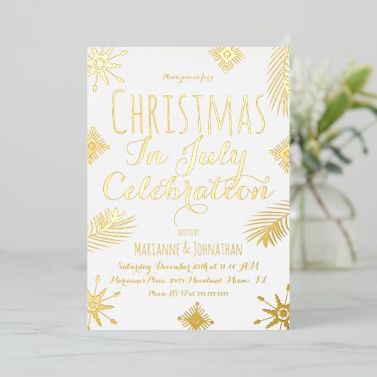 Kerstmis in juli Snowflake Red Ppress Folie Uitnodiging (Staand Voorkant)