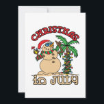 Kerstmis in juli Snowman Sand Beach Feestdagenkaart<br><div class="desc">Cool Christmas in July design heeft een sneeuwpop gemaakt van zand dat naast de palmboom staat</div>