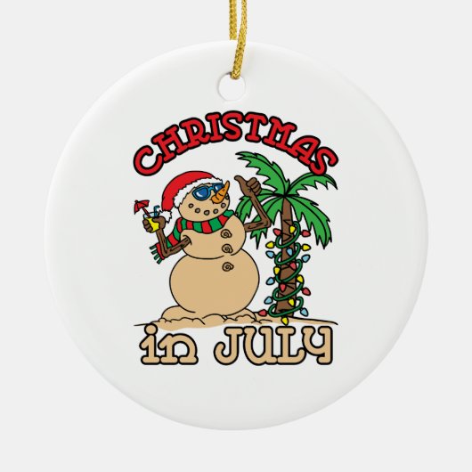 Kerstmis in juli Snowman Sand Beach Keramisch Ornament (Voorkant)