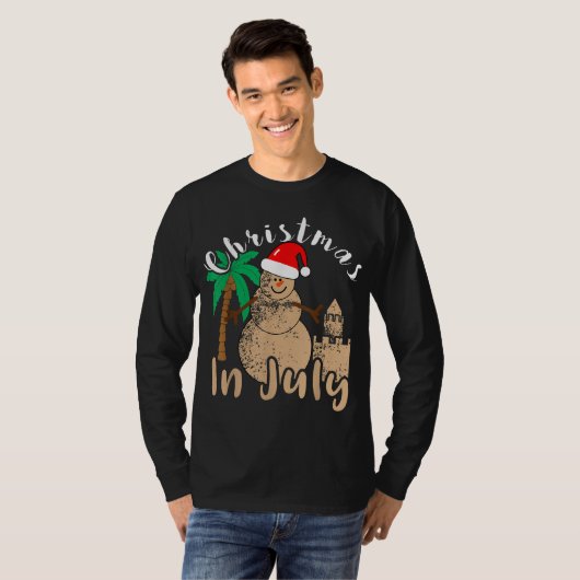Kerstmis in juli Snowman Sand Castle Palm Tree SA T-shirt (Voorkant volledig)