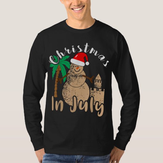 Kerstmis in juli Snowman Sand Castle Palm Tree SA T-shirt (Voorkant)