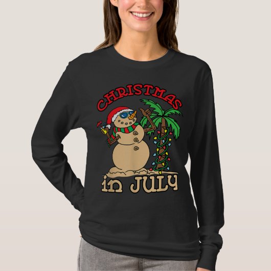 Kerstmis in juli Snowman Sand Palm Tree T-shirt (Voorkant)