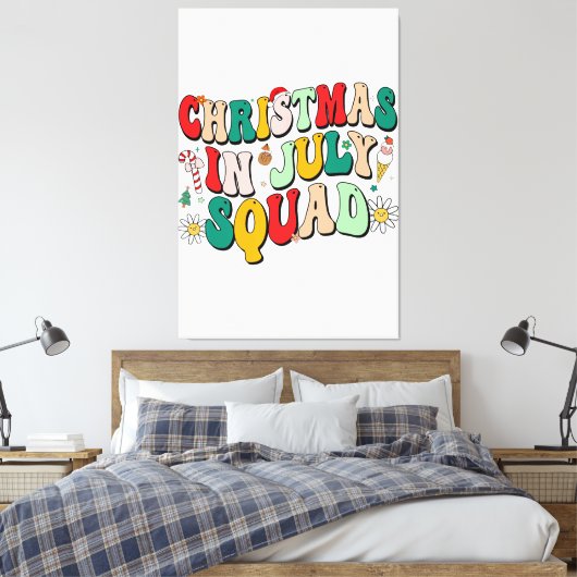 Kerstmis in juli Squad Grappige Zomer Xmas Beach V Canvas Afdruk (Insitu (Slaapkamer))