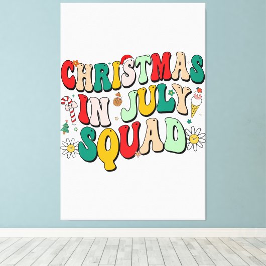 Kerstmis in juli Squad Grappige Zomer Xmas Beach V Canvas Afdruk (Insitu (Houten vloer))