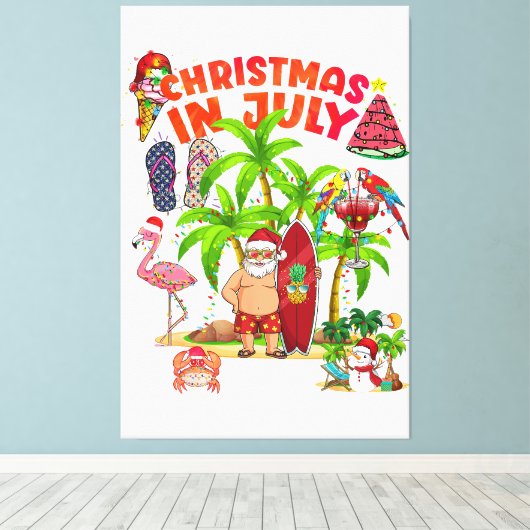 Kerstmis in juli Squad Santa en vrienden Kerstmis  Canvas Afdruk (Insitu (Houten vloer))