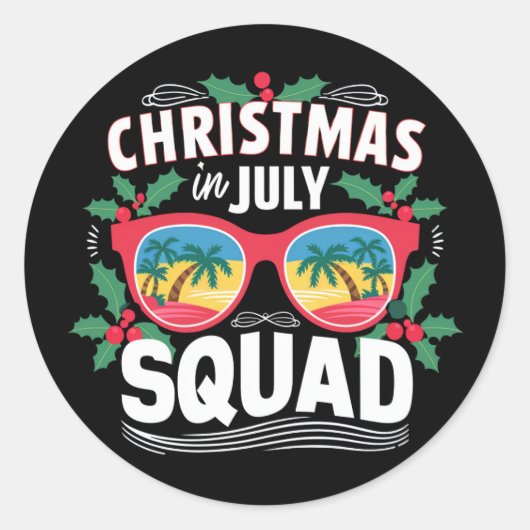 Kerstmis in juli squad zonnebril zomer strand ronde sticker (Voorkant)
