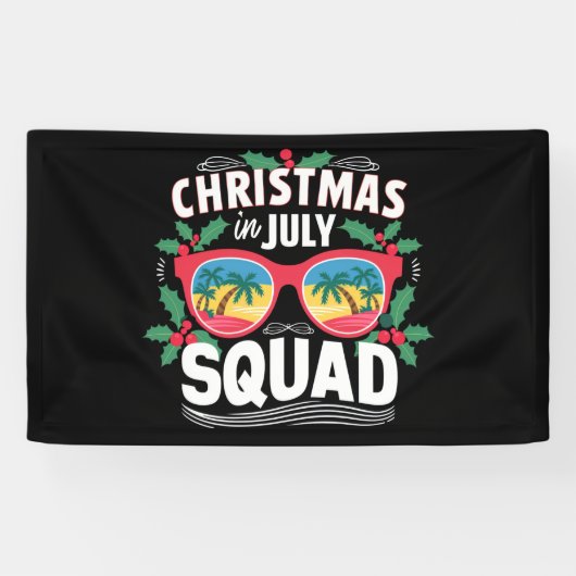 Kerstmis in juli squad zonnebril zomer strand spandoek (Horizontaal)