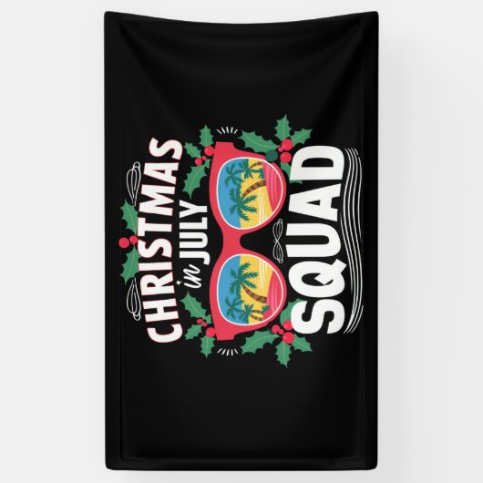 Kerstmis in juli squad zonnebril zomer strand spandoek (Verticaal)