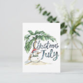 Kerstmis in juli strand sneeuwman & palmboom briefkaart (Staand voorkant)