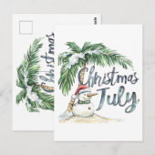 Kerstmis in juli strand sneeuwman & palmboom briefkaart (Voorkant / Achterkant)
