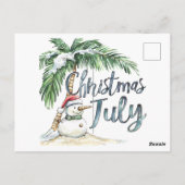 Kerstmis in juli strand sneeuwman & palmboom briefkaart (Achterkant)