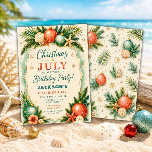 Kerstmis in juli strand verjaardag kaart