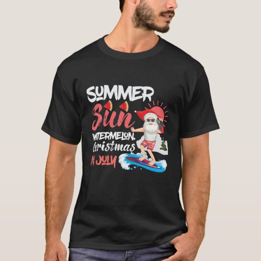 Kerstmis in juli Sun Santa Surfing Waterme T-shirt (Voorkant)