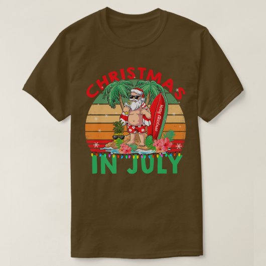 Kerstmis in juli Surfende Funny Santa Summer Beach T-shirt (Design voorkant)