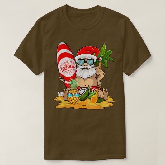 Kerstmis in juli Surfende Funny Santa Summer Beach T-shirt (Design voorkant)