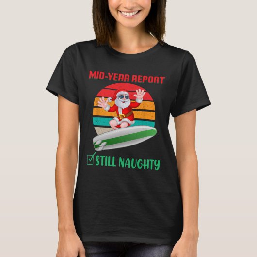 Kerstmis in juli Surfende Kerstman Halfjaarverslag T-shirt (Voorkant)