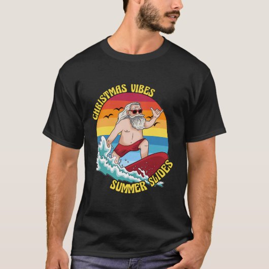 Kerstmis in juli Surfende kerstman T-shirt (Voorkant)