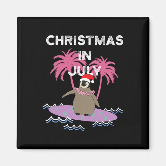 Kerstmis in juli Surfer Pinguïn Magneet (Voorkant)