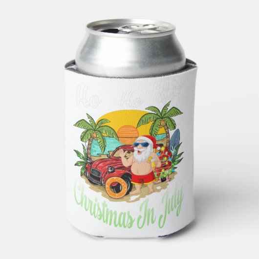 Kerstmis in juli T-shirt Funny Santa Summer Beach Blikjeskoeler (Blikje Voorkant)