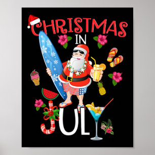 Kerstmis In Juli T-shirt Funny Santa Zomer Strand Poster