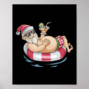 Kerstmis in juli T-shirt Hawaiiaanse kerstman floa Poster