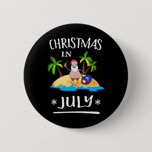 Kerstmis In Juli T-shirt Zomer Grappige Kerstman O Ronde Button 5,7 Cm