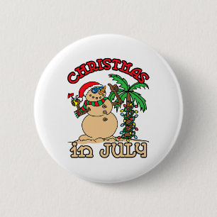 Kerstmis In Juli T-shirts Sneeuwman Zand Palmboom  Ronde Button 5,7 Cm