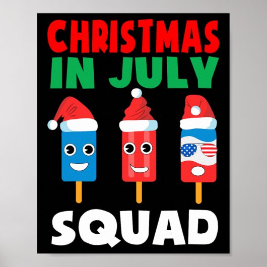 Kerstmis in juli-team bemanning Cute ijslolly's in Poster (Voorkant)
