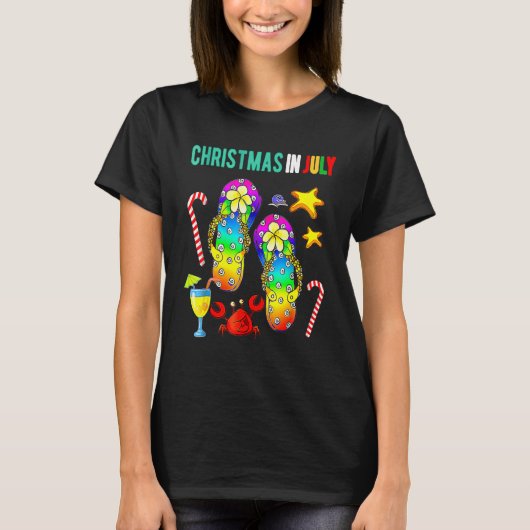 Kerstmis in juli Teenslipper-strand vakantie T-shirt (Voorkant)