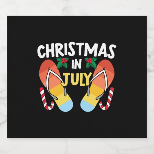 Kerstmis in juli Teenslippers Grapzige zomer tropi Sparkling Wijnetiket (Enkel label)