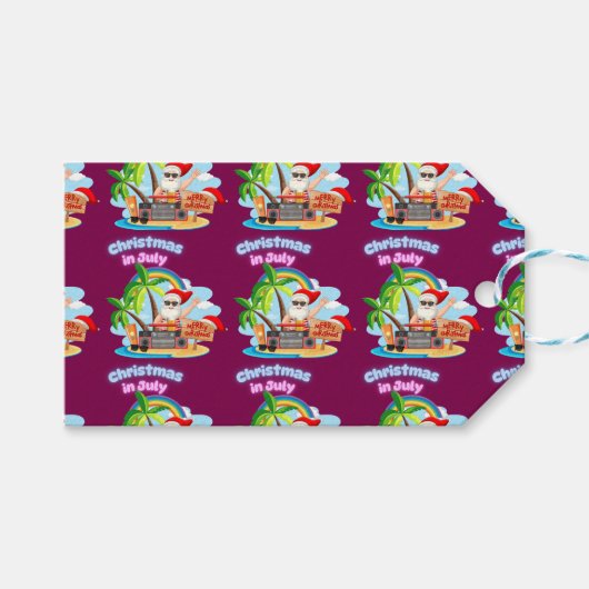 Kerstmis in juli Tropisch strandontwerp met Kerstm Cadeaulabel (Voorkant (Horizontaal))