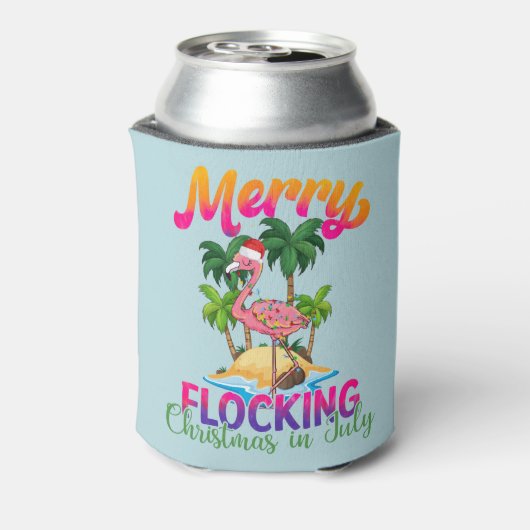 Kerstmis in juli | Tropische Flamingo Blikjeskoeler (Blikje Achterkant)