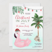 Kerstmis in juli tropische flamingo op strand kaart (Voorkant)
