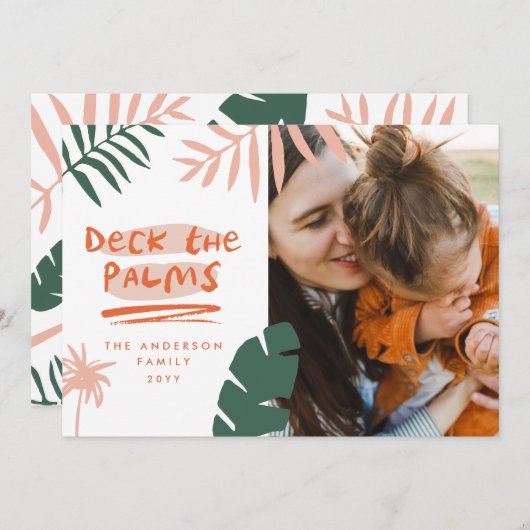 Kerstmis in juli tropische palmboom moderne foto feestdagenkaart (Voorkant / Achterkant)