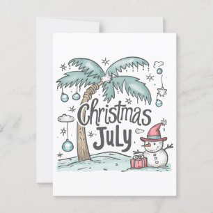 Kerstmis in juli Tropische sneeuwman Palmboom cade Briefkaart