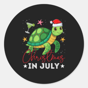 Kerstmis In Juli Turtle Kerstlichten Santa Hoed So Ronde Sticker