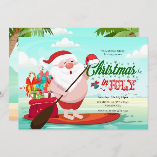 Kerstmis in juli Uitnodiging (Voorkant / Achterkant)