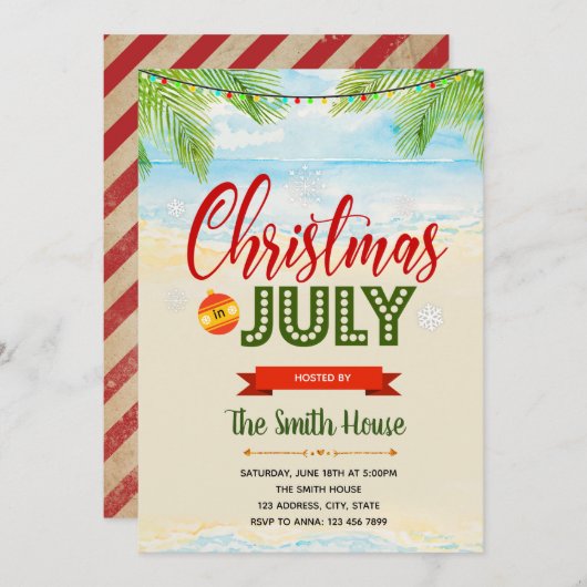 Kerstmis in juli uitnodiging (Voorkant / Achterkant)